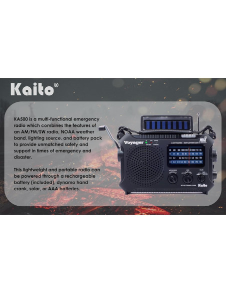 Radio de Emergencia Kaito KA500 AM/FM NOAA Solar Manivela