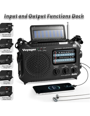 Radio de Emergencia Kaito KA500 AM/FM NOAA Solar Manivela