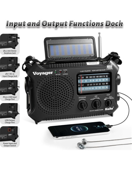 Radio de Emergencia Kaito KA500 AM/FM NOAA Solar Manivela