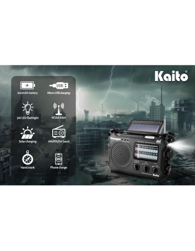 Radio de Emergencia Kaito KA500 AM/FM NOAA Solar Manivela