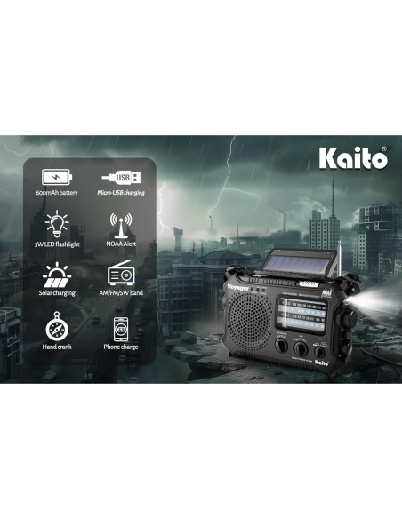 Radio de Emergencia Kaito KA500 AM/FM NOAA Solar Manivela