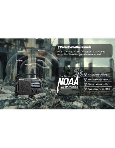 Radio de Emergencia Kaito KA500 AM/FM NOAA Solar Manivela