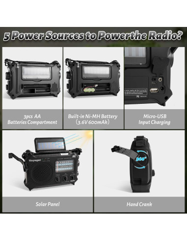 Radio de Emergencia Kaito KA500 AM/FM NOAA Solar Manivela