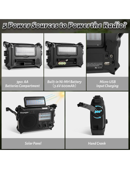 Radio de Emergencia Kaito KA500 AM/FM NOAA Solar Manivela