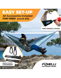 Hamaca de Camping Foxelli Doble 400 lb Nylon 210T Verde 2