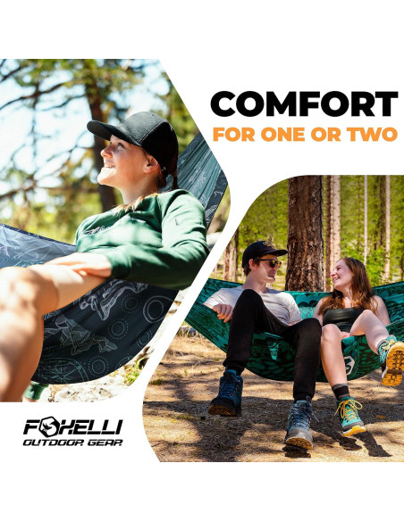 Hamaca de Camping Foxelli Doble 400 lb Nylon 210T Verde