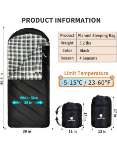 Saco de Dormir GEERTOP XXL Franela 4 Estaciones -0C 2