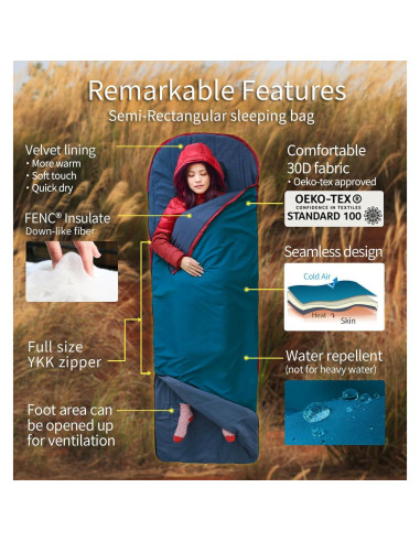 Saco de dormir compacto Litume C062 forrado terciopelo 226x66cm