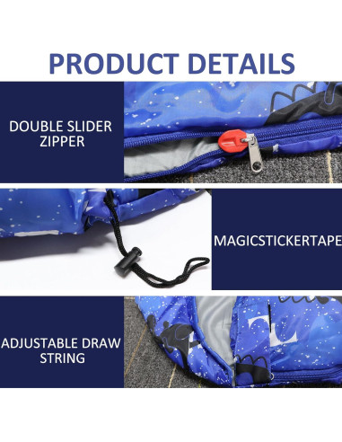 Saco de Dormir para Niños Tuphen 3 Temporadas Azul Impermeable