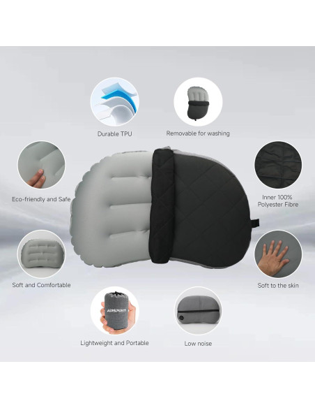 Almohada Inflable de Camping AIRSPIRIT 02 BK - Compacta y Lavable