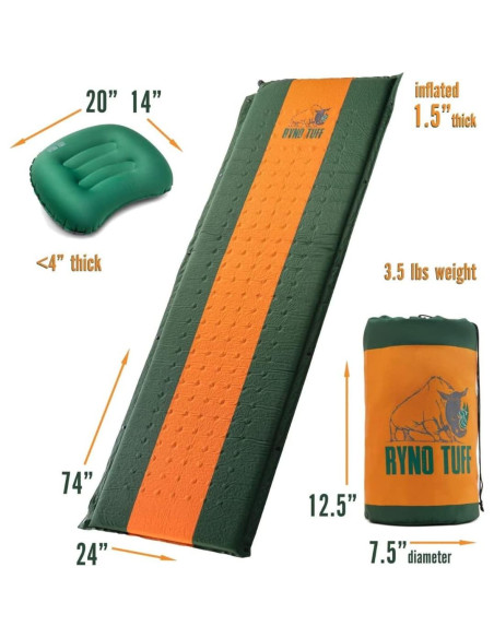 Colchoneta de Camping Autoinflable Ryno Tuff 190.5x63.5 cm