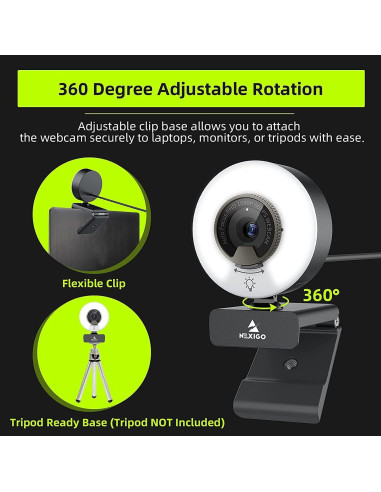 Cámara Web NexiGo N960E 1080P 60FPS con Luz y Micrófono
