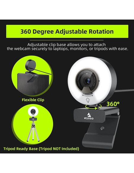 Cámara Web NexiGo N960E 1080P 60FPS con Luz y Micrófono