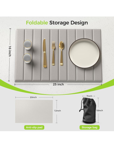 Alfombrilla Secadora de Platos Aknrv 63.5x40.6cm Gris Plegable