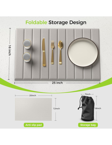 Alfombrilla Secadora de Platos Aknrv 63.5x40.6cm Gris Plegable