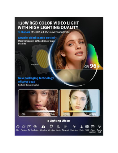 Luz de Video COLBOR CL120R RGB 120W Iluminación Continua 2700-6500K