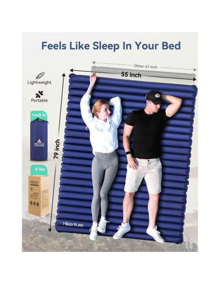 Colchón Inflable Doble Hikenture 200x140 cm 4" para Camping