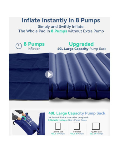 Colchón Inflable Doble Hikenture 200x140 cm 4" para Camping