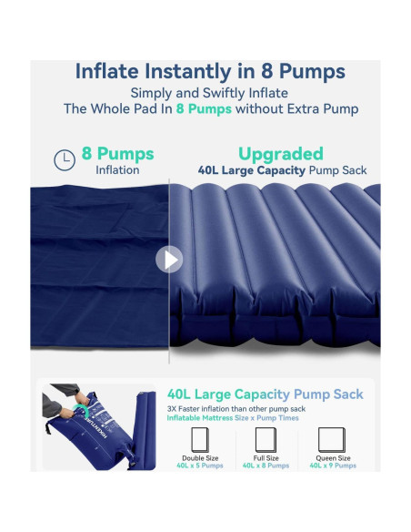 Colchón Inflable Doble Hikenture 200x140 cm 4" para Camping