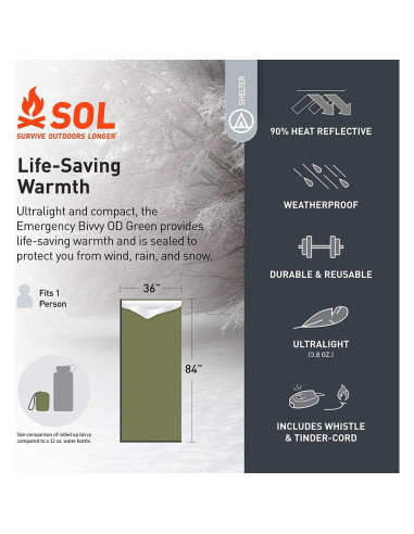 Bivvy de Emergencia S.O.L. Verde 213x91cm Impermeable