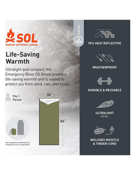 Bivvy de Emergencia S.O.L. Verde 213x91cm Impermeable
