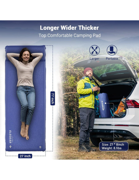 Almohadilla de Dormir Autoinflable Elegear 3.1" Espuma Memoria