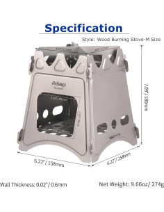 Estufa de leña de titanio ATiAP M para camping 274g 2