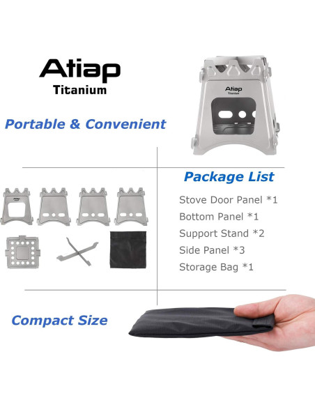 Estufa de leña de titanio ATiAP M para camping 274g