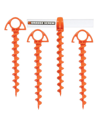 Anclajes de Tierra Naranja Orange Screw - Estacas de Carpa 4 Pzas