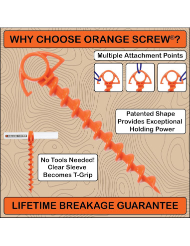 Anclajes de Tierra Naranja Orange Screw - Estacas de Carpa 4 Pzas