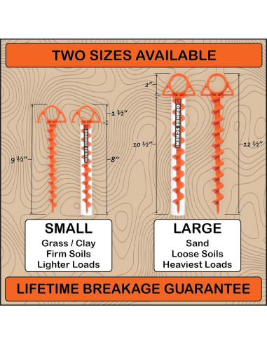 Anclajes de Tierra Naranja Orange Screw - Estacas de Carpa 4 Pzas