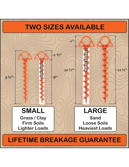 Anclajes de Tierra Naranja Orange Screw - Estacas de Carpa 4 Pzas