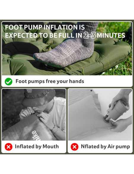 Almohadilla Inflable Naturehike 200x60 cm con Bomba de Pie