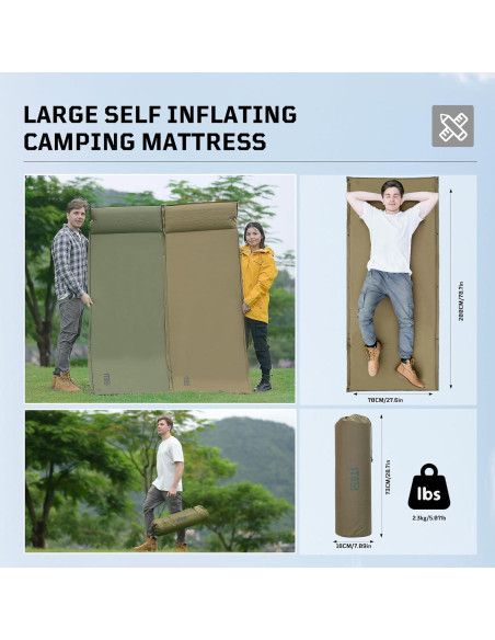 Colchoneta Autoinflable 1TG Tactical para Camping 199.5x70.1cm