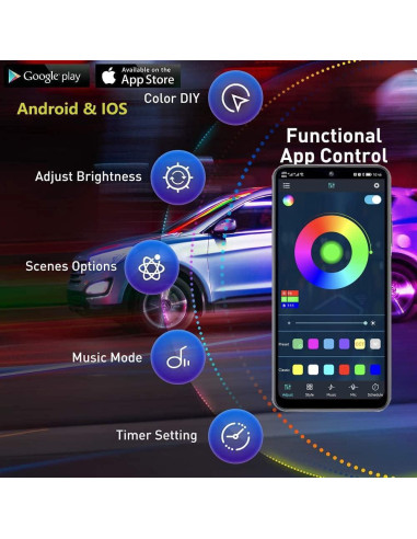 Luces Underglow LED Yielinth 4 Pcs RGBIC 252 LEDs 12V