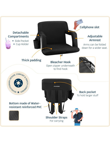 Silla de Estadio Alpcour Reclinable 6 Posiciones Negra