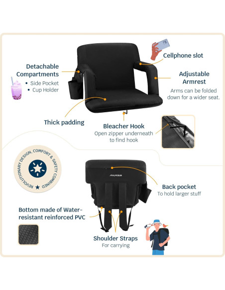Silla de Estadio Alpcour Reclinable 6 Posiciones Negra
