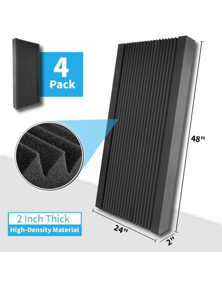 Paneles Acústicos Art3d de Espuma Negra - 4 Piezas 121.92x60.96x5.08 cm