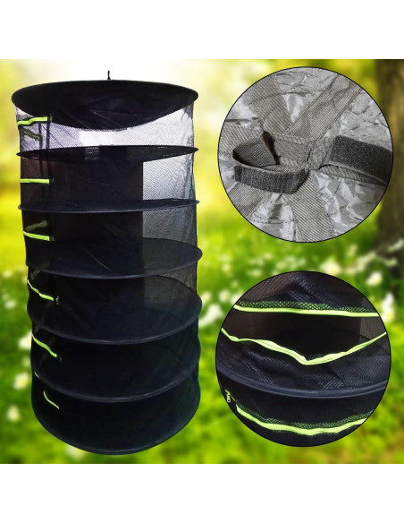 Red de Secado de Hierbas 6 Capas Miayaya con Cremalleras Verdes