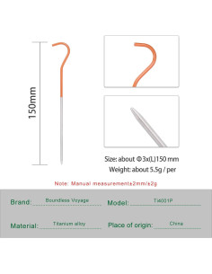 Clavos de Tienda de Camping iBasingo 8 Piezas Titanio 15cm 2