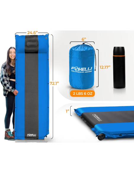 Almohadilla de Dormir Foxelli Autoinflable Gris-Azul 183x54 cm