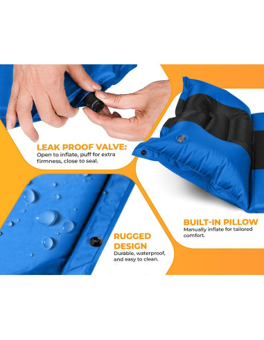 Almohadilla de Dormir Foxelli Autoinflable Gris-Azul 183x54 cm