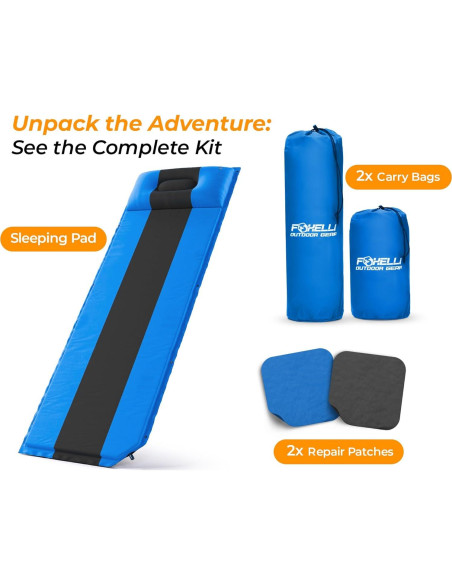 Almohadilla de Dormir Foxelli Autoinflable Gris-Azul 183x54 cm