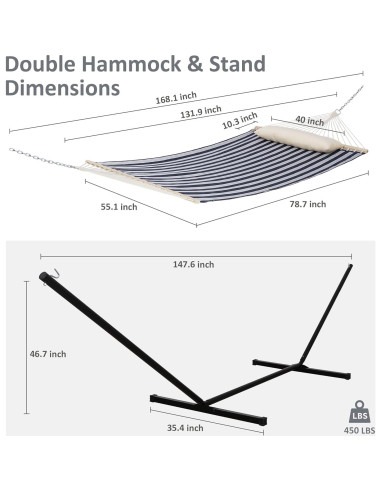 Hamaca Doble SUNCREAT con Soporte 3.7m Azul - 204kg