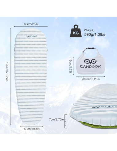 Colchoneta Autoinflable CAMDOOR 190x65cm Verde Momia