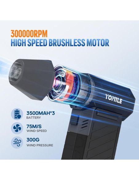 Soplador de aire eléctrico YOMILE 300000RPM 10500mAh portátil