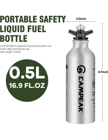 Botella de Combustible Líquido 0.5L CAMPEAK con Válvula de Seguridad