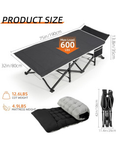 Cama de Camping Plegable Fragess Extra Ancha 81.28 cm con Colchón 2
