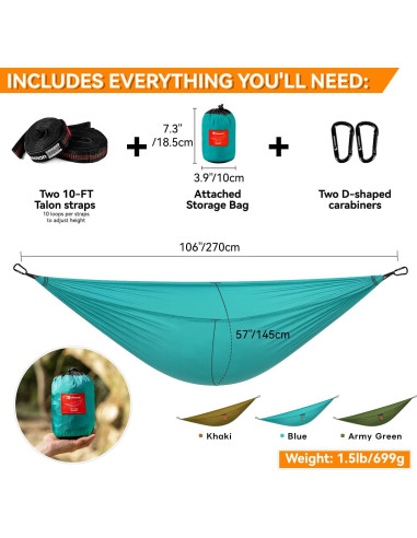 Hamaca de Camping HIKEMAN Azul Ligera 200kg 269x144cm
