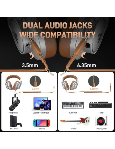 Auriculares de Estudio MAONO MH700 Plata - 50mm, Cable Desmontable